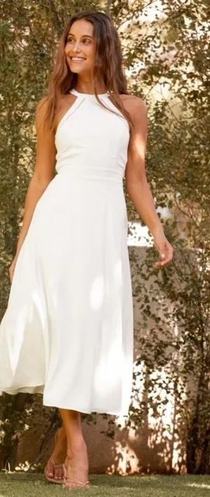 LULU's Bridal Shower Engagement Honeymoon Flowy Sexy Tie Back Chic Midi Dress thumbnail 1