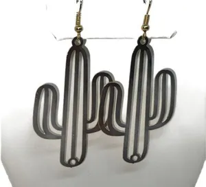 NWT Gold-Tone Laser Cut Thin Metal Cactus Dangle Earrings thumbnail 2