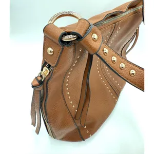 MONTANA WEST Studded Saddle Tan Leather Purse‎ Concealed Carry Handbag cognac thumbnail 2