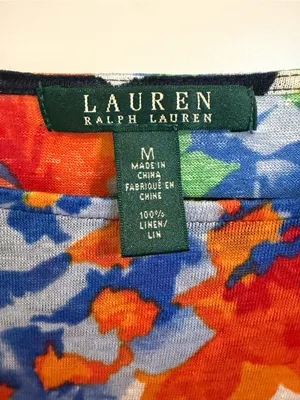 Lauren Ralph Lauren Womens Floral 100% Linen Boat Neck Too M thumbnail 2
