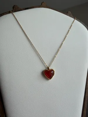 Gold necklace with red heart charm non tarnish thumbnail 7