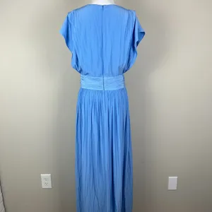 Ramy Brook Maxi Dress Womens 6‎ Blue Belted High Low Pleated Fairy Rebecca Satin thumbnail 6