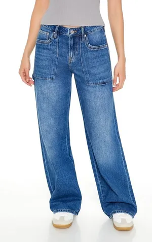 Forever 21 Wide-Leg Blue Carpenter Denim Jeans for Women thumbnail 1