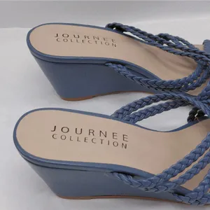 Journee Collection Baylen Wedge Sandals Women's 7.5 Blue Slip On Casual Shoes thumbnail 4