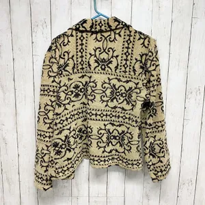 Vintage Allure Jacket Women Large Geometric‎ Printed Collared Full Zip Tan Black thumbnail 5