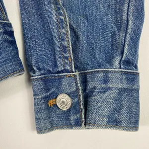 GAP Jeans Denim Trucker Jacket Womens Large Blue Button Front Monogram DJB Faded thumbnail 6