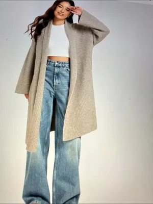 H&M Longline Knit Cardigan in taupe thumbnail 2