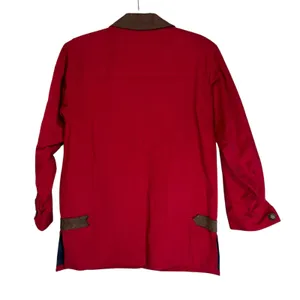 Talbots Red Cotton Barn Jacket Leather Collar Plaid Flannel Lined XS‎ thumbnail 7