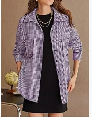 NEW Houndstooth Shacket Jacket Long Sleeve Button Down Shirt XL Purple thumbnail 2
