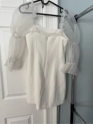 Amanda Uprichard Tia Dress Women's S Ivory Square Neck 3/4 Sheer Sleeve Back Zip thumbnail 3