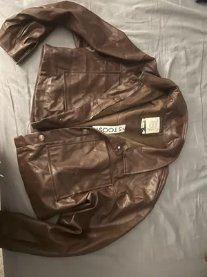 Cropped Faux Leather Jacket Brown Size XL thumbnail 1