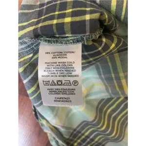 LOFT Plaid Preppy Button Front Ruffle Detail Shirt in Teal Navy Yellow Green M thumbnail 5