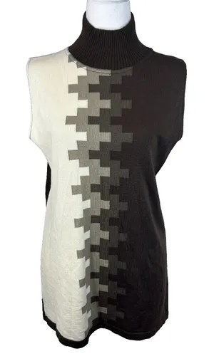 Attesa Premaman‎ Mockneck Maternity Sweater Vest Sz S/M Brown Preppy Academia thumbnail 1