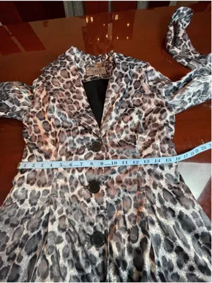ABS Silver Label Black Grey Leopard Print Belted Trench Coat Jacket XS Statement thumbnail 8