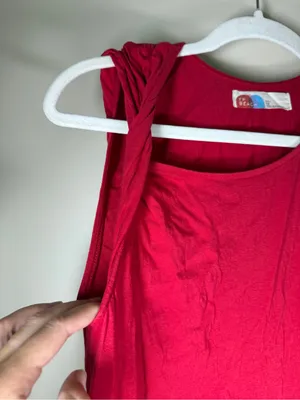Free People Beach Red Cotton Maxi Dress with twist strap and pockets thumbnail 9