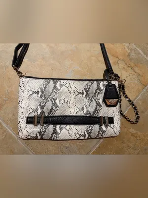 Jessica Simpson Black White Snakeskin Convertible Crossbody Clutch Wristlet thumbnail 3