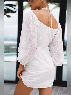 SABO Anita White Textured Long Sleeve Open Back Mini Dress Womens Large thumbnail 5
