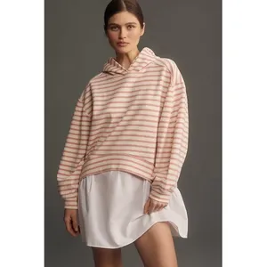 Anthropologie Pilcro Hooded Sweatshirt Twofer Mini Dress Large‎ Pink Stripe thumbnail 5