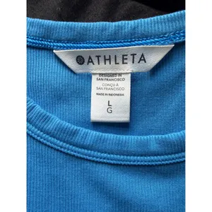 Athleta Renew Ribbed Cropped Tee Blue Short Sleeve‎ Crew Neck Yoga Top Large thumbnail 5