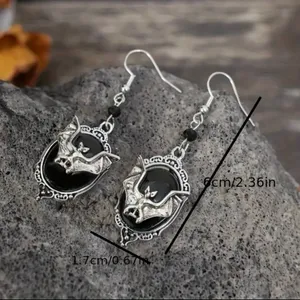 Gothic Bat Cameo Vintage Style Synthetic Black Silver-Plated Alloy Drop Earrings thumbnail 11