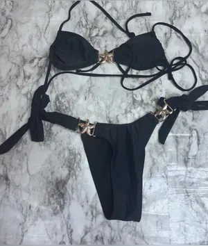 SHEIN Black Bikini Gold high rise cheeky bikini strapless starfish star small thumbnail 1