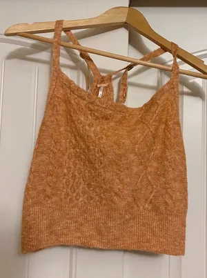 Free People Peach Knitted Adjustable Tank Cami Top Cropped Large Festival Boho thumbnail 1