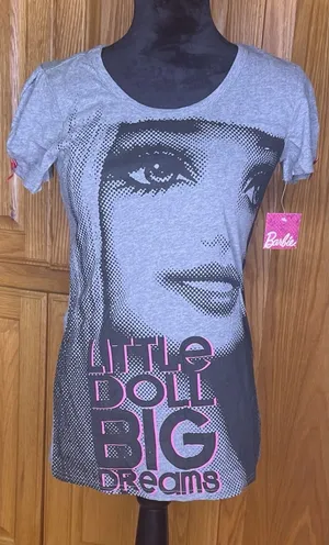 Barbie Mattel Little Doll Big Dreams Tee‎ Shirt Gray Large Juniors Slim NWT thumbnail 1
