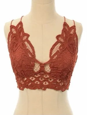 Free People FP One Lace Crochet Bralette Cami Dusty Rose Boho Festival Size M thumbnail 1