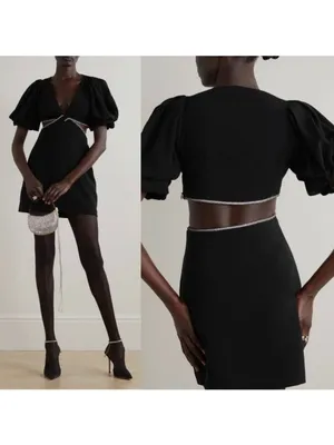 ALC Frank Hazel Crystal Twist Cutout Mini Dress 12 Black Balloon Puff Sleeve Diamond thumbnail 2