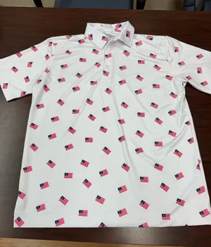 Bald Head Blue White American Flag with Golf Cart Mens White Albatross Polo- Med thumbnail 1