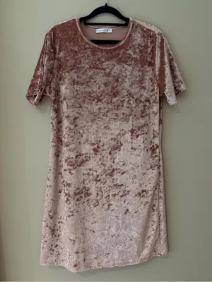 R Vivimos Crushed Velvet T-Shirt Mini Dress Short Sleeve Pink Medium Coquette thumbnail 1