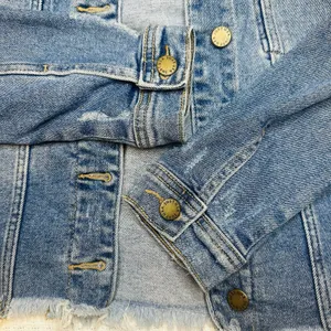 Just USA Boutique Women Distressed Blue Staircase Hem Jean Jacket Button Up-Med thumbnail 10