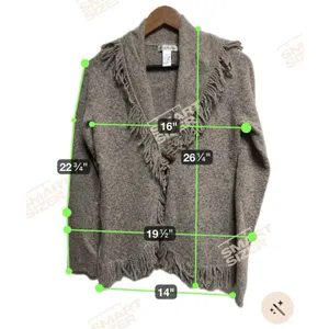 Susan Bristol Womens Medium Brown Wool Blend Fringe Trim Toggle Cardigan Sweater thumbnail 3
