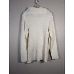 Kate and Sam Overlap Sweater Women’s L Ivory Cowl Neck Waffle Knit Cape Split‎ thumbnail 5