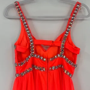 Sequin Hearts Y2K Neon Rhinestone Dress Sz 5 Prom Coral Pageant Bling Glam HOCO thumbnail 6