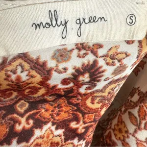 Molly Green white and rust boho tie shoulder satin slip mini dress size small thumbnail 4