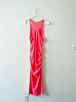 Michael Stars Evereve Neon Coral Pink‎ Racer Maxi Dress Large NEW thumbnail 2
