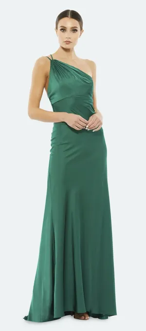 Mac Duggal Emerald Green Long One Shoulder Satin Formal Prom Gown Size 0 thumbnail 1