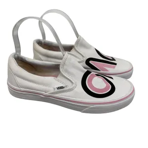 Vans Classic Slip-On OMG White Pink Black Canvas Sneakers Womens 7.5‎ Mens 6 thumbnail 2