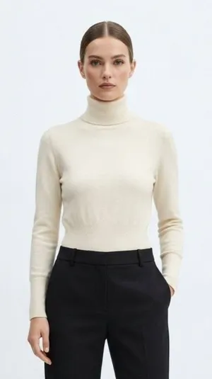 Banana Republic Silk Cashmere Blend Ivory Cream Long Sleeve Turtleneck Sweater M thumbnail 1