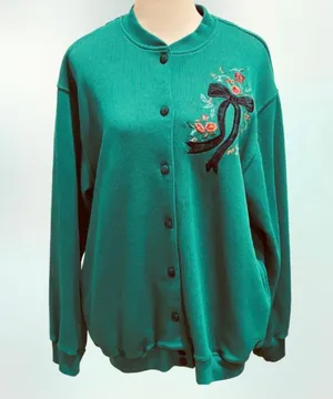 Vintage 90s Alfred Dunner green Cardigan Plaid Bow L thumbnail 3