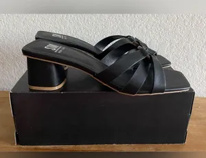 SM New York NEW Black Square Toe Block Heel Heeled Sandals Size 8.5 2” Heel thumbnail 4