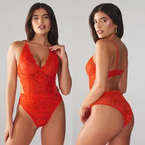 Savage x Fenty Floral Lace Teddy Red Tempo Large Bodycon Fitted Mesh Lace‎ thumbnail 2