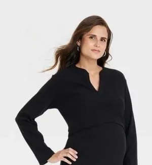Isabel by Ingrid & Isabel Henley‎ Top Womens XXL Black New Ribbed Maternity thumbnail 1