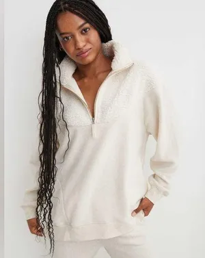 Aerie Hometown Holiday Quarter Zip Sweatshirt Size XS Sherpa Oversized Cozy thumbnail 1