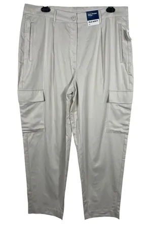 Old Navy Taylor Straight Trouser XL Beige Extra High Rise Baggy Cargo Pants NWT thumbnail 1
