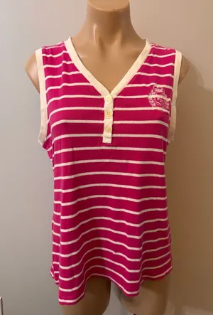 Lauren Ralph Lauren Pink White Stripe Tank Top Medium Button thumbnail 1
