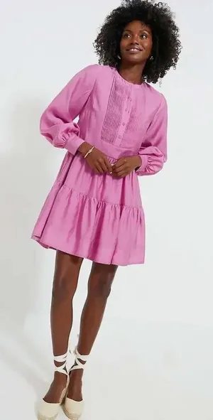 Hyacinth House Tuckernuck‎ NWT Amie Mini Dress Pink Magenta Pleated Bib Size M thumbnail 1
