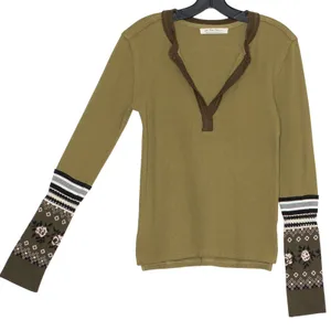 We The Free People Mikah Top Thermal Army Green Contrast Sleeve Boho Y2K Indie M thumbnail 2