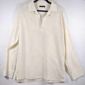 Banana Republic Cream Linen Blend Embroidered Split Neck Tunic Top‎ Womens L thumbnail 1